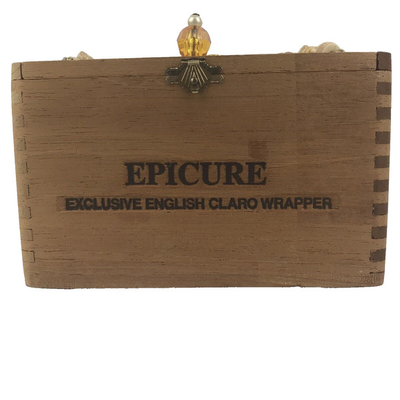 Vintage Wood Cigar Box Purse Handbag Beaded Handle Epicure Excalibur Honduras - Picture 2 of 14